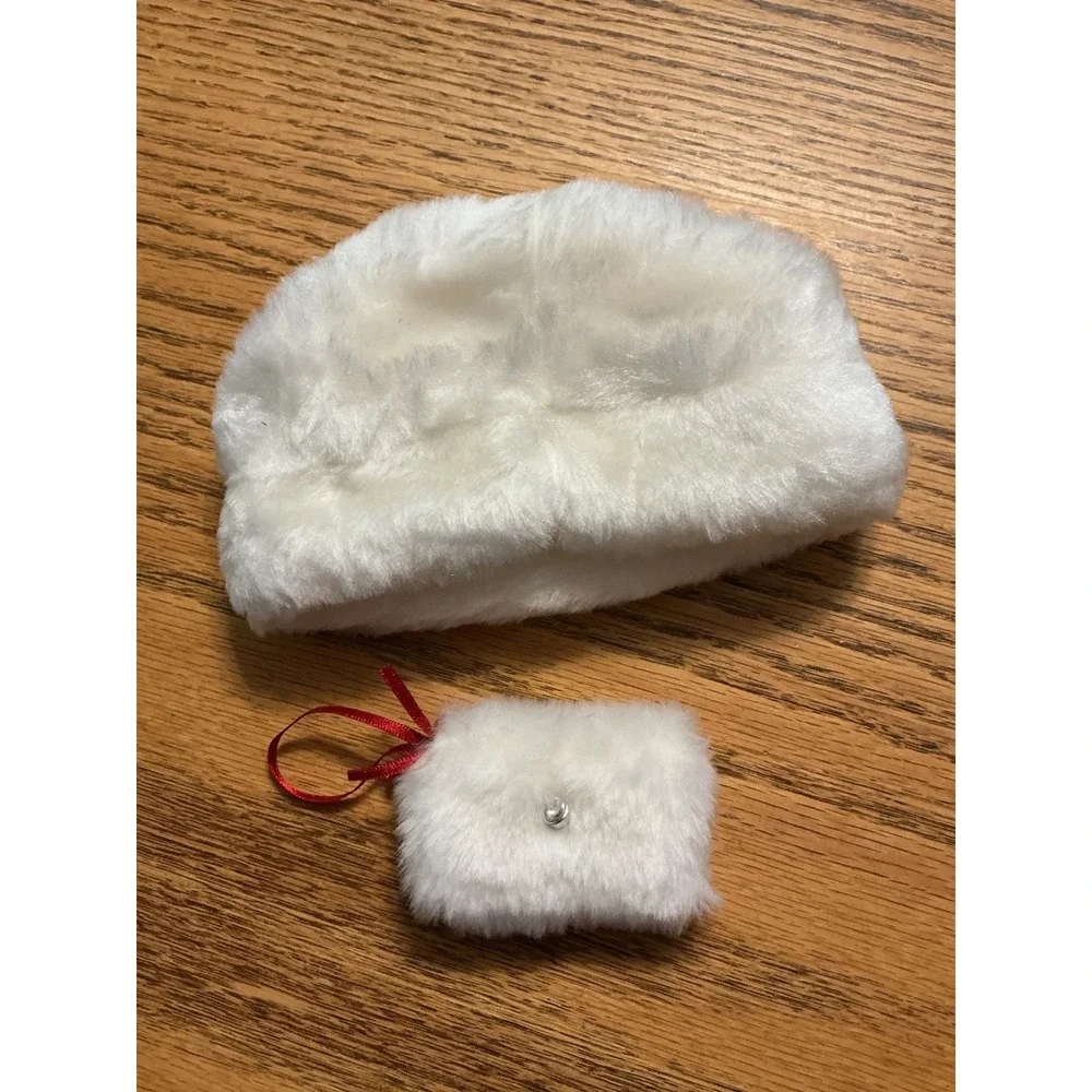 American Girl Doll White Faux Fur Hat and Wrist Purse Winter Accessory Sets